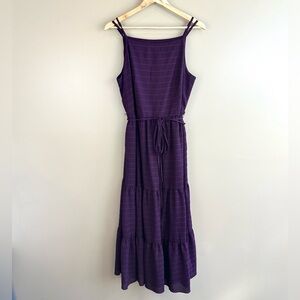 C Est 1946 Plum Purple Striped Tiered Maxi Dress 14/16W Square Neckline Boho